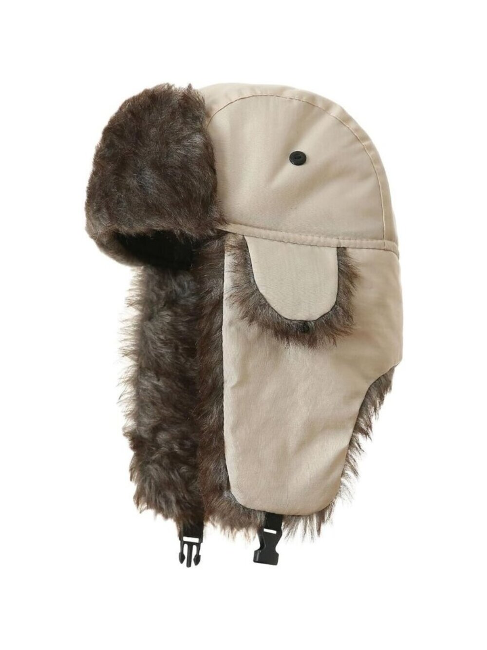 Unisex Beige 100% Polyester Snow Skiing Trooper Winter Ear Flaps Trapper Hat